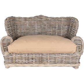 DBD1004A Classic 27.5" x 18" Mediterranean Handwoven Rattan Dog Daybed with Machine-Washable Cushion, Kubu Gray