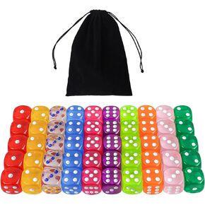 6 Sided Dice Set 10 Colors Transparent Acrylic Dice for DND, MTG, RPG, Tenzi, Yahtze, Bunco, Table Borad Games, Math Teaching (50 Pieces 18mm)