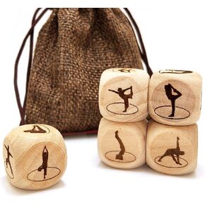 5 Pcs/Set Wooden Yoga Dice Set, Laser Engraved Yoga Pose Silhouette Pattern Wood Rolling Dices, Gift for Women Yogis