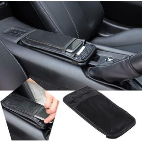 Center Console Armrest Cover Compatible with Mazda MX-5 NC RF Miata 2016-2023, Leather Center Console Armrest Cushion Cover, Armrest Box Mat Protection Accessories (Carbon Fiber Grain Black Leather)