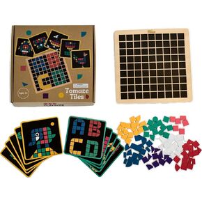 Tomaze Montessori Mosaic Tinker Tangram Set - Large Pixel Pattern Play Blocks, Wooden Grid Board, Educational STEM Puzzle for Learning Letters, Shapes - Safe & Easy To Grasp - Toy Gift for Kids Age 4+