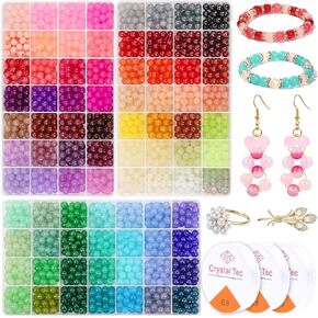 shynek 2100 Pieces 8mm Round Glass Beads for Bracelets, 84 Colors Crystal Glass Beads for Jewelry Making and DIY Crafts