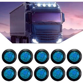 gunhunt 10 PCS Truck LED Side Light, 12V Round 3/4" Side Light Night Warning Signal Indicator, Side Marker Clearance Light with Pigtail Harness Flush Mount, Universal for Most Trailer RV (Blue)