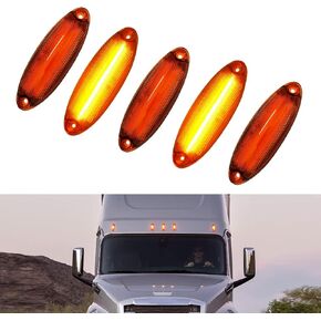For 2008 2009 2010 2011 2012 2013 2014 2015 2016 2017 2018 2019 Freightliner Cascadia Semi-Trucks Front Raised Cab Marker Roof Running Top Clearance Lights Replacement Amber 5pc Led