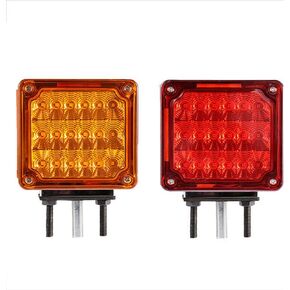 2Pcs Amber/Red Truck Turn Signal Stop Light 39-LED Double Face Pedestal Square Fender Stud Mount Light Replacement For Peterbilt/Freightliner/Kenworth Truck Trailer