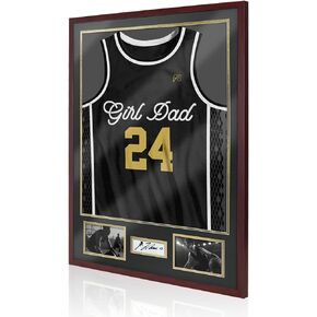 Jersey Frame Display Case for Football,Solid Wood Shadow Box with 98% UV Protection Acrylic,Two Photo Frame One Signature for Baseball, Basketball, Hockey, Uniforms - Black Walnut Finish