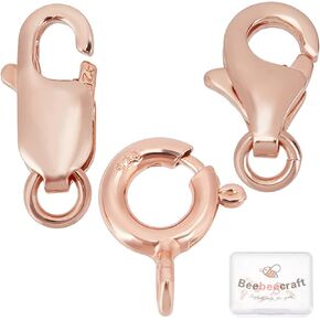 Beebeecraft 9Pcs 3 Style 925 Sterling Silver Lobster Clasps Claw Rose Gold Spring Clasps Necklace Clasps Findings for DIY Jewelry Making Craft Supplies