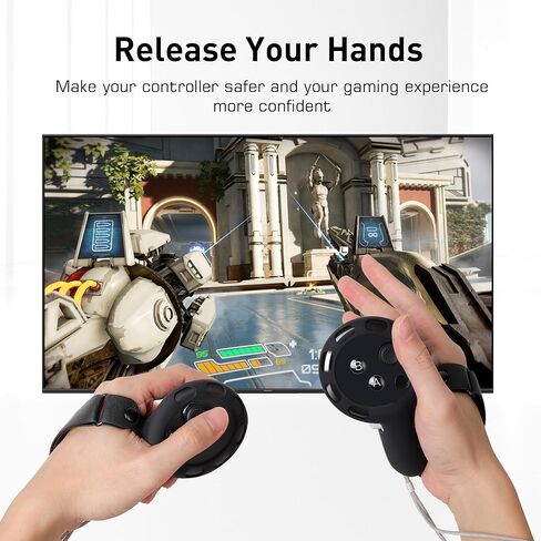 ملحقات مقابض التحكم Kuject Design لـ Quest 3، غطاء مقبض سيليكون مع أشرطة مفصل قابلة للتعديل وفتحة إشارة، واقي أغطية وحدات التحكم باللمس VR (أسود) in Kuwait