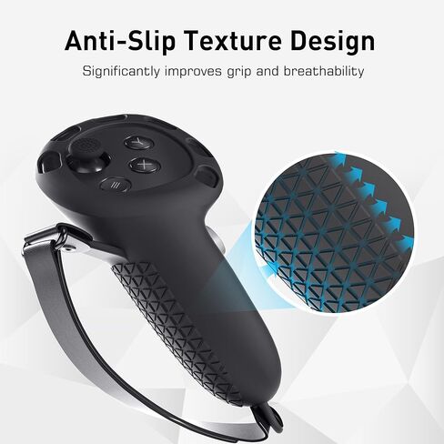 ملحقات مقابض التحكم Kuject Design لـ Quest 3، غطاء مقبض سيليكون مع أشرطة مفصل قابلة للتعديل وفتحة إشارة، واقي أغطية وحدات التحكم باللمس VR (أسود) in Kuwait