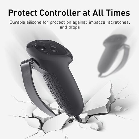ملحقات مقابض التحكم Kuject Design لـ Quest 3، غطاء مقبض سيليكون مع أشرطة مفصل قابلة للتعديل وفتحة إشارة، واقي أغطية وحدات التحكم باللمس VR (أسود) in Kuwait