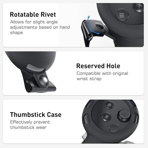 ملحقات مقابض التحكم Kuject Design لـ Quest 3، غطاء مقبض سيليكون مع أشرطة مفصل قابلة للتعديل وفتحة إشارة، واقي أغطية وحدات التحكم باللمس VR (أسود) in Kuwait