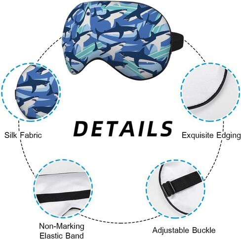 Blue Sharks Sleep Mask Eye Mask Ocean Sea Animal Fish Marine Funny Cute Wildlife Surfboard Sleep Mask Light Blocking Adjustable Smooth Soft for Women Deep Rest Travel in Kuwait