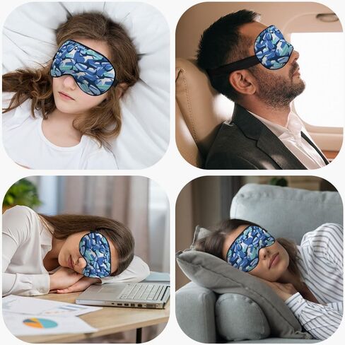 Blue Sharks Sleep Mask Eye Mask Ocean Sea Animal Fish Marine Funny Cute Wildlife Surfboard Sleep Mask Light Blocking Adjustable Smooth Soft for Women Deep Rest Travel in Kuwait