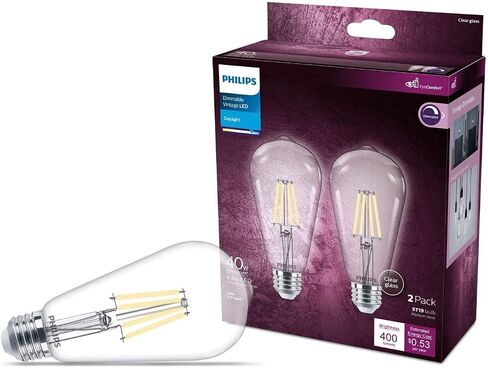 Vintage Flicker-Free Clear Spiral ST19 Bulb - Soft White 2700K - 4 Pack - 8W=75W - 800 Lumen - E26 Base - Dimmable - Eye Comfort Technology in Saudi Arabia