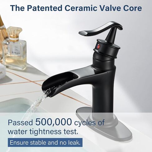 NeierThodore Waterfall Brass Bathroom Faucet Single-Handle One Hole Vanity Sink Faucet Vessel Faucet Basin Mixer Tap with Deck Plate,Matte Black in Saudi Arabia