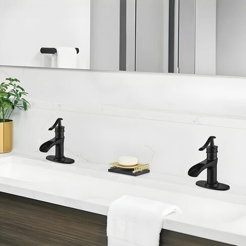 NeierThodore Waterfall Brass Bathroom Faucet Single-Handle One Hole Vanity Sink Faucet Vessel Faucet Basin Mixer Tap with Deck Plate,Matte Black in Saudi Arabia