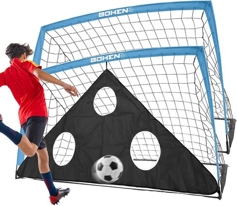 Portable Soccer Goals Set of 2-6x4FT Net with Carrying Bag & Target Gate for Easy Storage, Fun for Indoor Outdoor Backyard(6x4FT, 2 Pieces, Grey Blue) in Kuwait