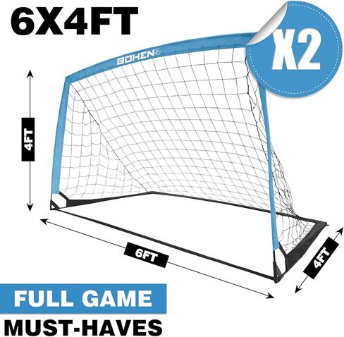 Portable Soccer Goals Set of 2-6x4FT Net with Carrying Bag & Target Gate for Easy Storage, Fun for Indoor Outdoor Backyard(6x4FT, 2 Pieces, Grey Blue) in Kuwait