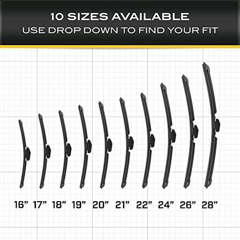 Cat C2.0 Windshield Wipers Blades 3pc Set Heavy Duty Automotive Replacement Windshield Wiper Blades Premium Beam Design, Front Pair PLUS Rear Wiper All Season Silent Clean Streak-Free Rubber 3-Piece in Kuwait