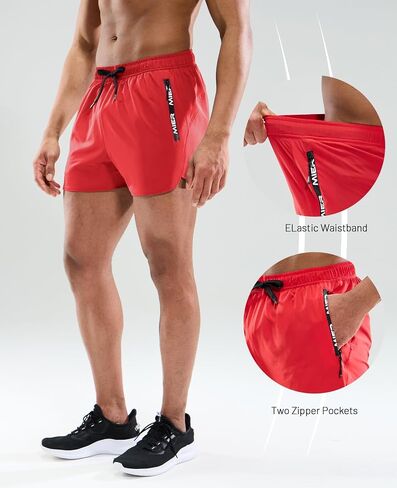 MIER Men's 3 Inch Inseam Running Shorts with Brief Liner Dry Fit Gym Athletic Workout Exercise Shorts with Zipper Pocket in Kuwait