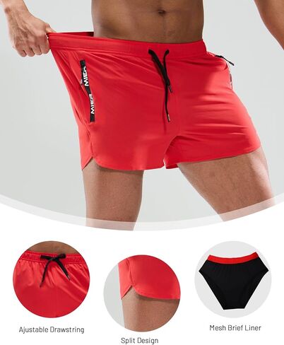 MIER Men's 3 Inch Inseam Running Shorts with Brief Liner Dry Fit Gym Athletic Workout Exercise Shorts with Zipper Pocket in Kuwait