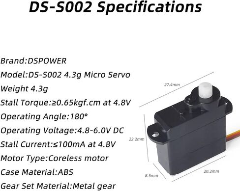 DSPOWER DS-S002 Micro Digital Servo 0.15oz/4.3g لاستبدال Radiolink A560 Rudder الأصلي، قارب سيارة روبوت هليكوبتر (طول كابل مؤازر 5.75 بوصة/14.6 سم) in Kuwait