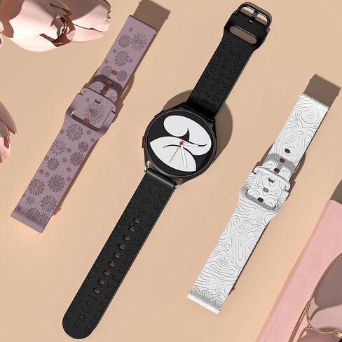 3 قطع من أساور السيليكون المنقوشة بالزهور متوافقة مع ساعة Samsung Galaxy Watch 6 5 4 40 مم 44 مم، ساعة Galaxy Watch 5 Pro Band 45 مم/ساعة 6/4 حزام كلاسيكي 42 مم 46 مم 43 مم 47 مم، 20 مم سوار نسائي من السيليكون الناعم القابل للتعديل in Kuwait