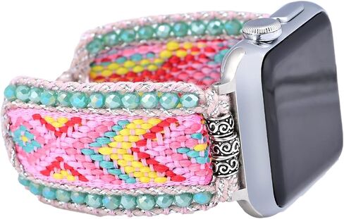Retro Boho Braided Nylon Band Compatible with Apple Watch 40mm 41mm 38mm, Friendship Bracelet Handmade Woven Bohemian Beaded Western Dressy Strap for iWatch Series 9/8/SE/Ultra/7/6/5/4/3/2/1 in Saudi Arabia
