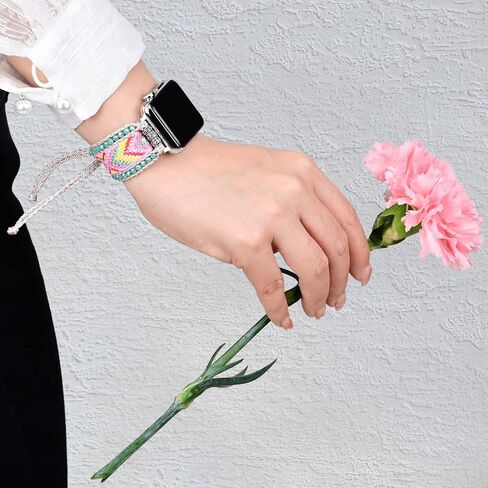 Retro Boho Braided Nylon Band Compatible with Apple Watch 40mm 41mm 38mm, Friendship Bracelet Handmade Woven Bohemian Beaded Western Dressy Strap for iWatch Series 9/8/SE/Ultra/7/6/5/4/3/2/1 in Saudi Arabia