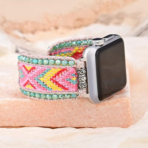 Retro Boho Braided Nylon Band Compatible with Apple Watch 40mm 41mm 38mm, Friendship Bracelet Handmade Woven Bohemian Beaded Western Dressy Strap for iWatch Series 9/8/SE/Ultra/7/6/5/4/3/2/1 in Saudi Arabia