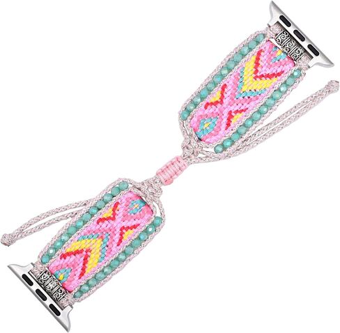 Retro Boho Braided Nylon Band Compatible with Apple Watch 40mm 41mm 38mm, Friendship Bracelet Handmade Woven Bohemian Beaded Western Dressy Strap for iWatch Series 9/8/SE/Ultra/7/6/5/4/3/2/1 in Saudi Arabia