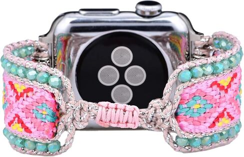 Retro Boho Braided Nylon Band Compatible with Apple Watch 40mm 41mm 38mm, Friendship Bracelet Handmade Woven Bohemian Beaded Western Dressy Strap for iWatch Series 9/8/SE/Ultra/7/6/5/4/3/2/1 in Saudi Arabia
