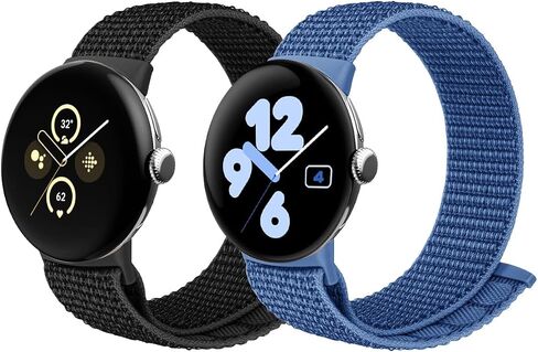 BlackPro 2 حزمة من أشرطة النايلون المتوافقة مع ساعة Google Pixel Watch/Pixel Watch 2 باند للنساء والرجال، حزام بديل رياضي بحلقة فردية قابلة للتعديل مع موصل مطور لساعة Google Pixel Watch in Kuwait