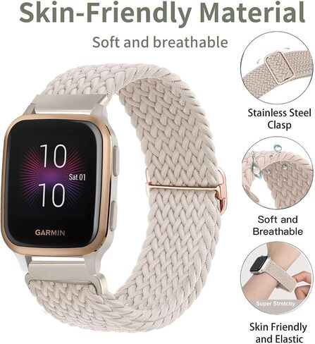 2 Pack Braided Stretchy Nylon Watch Bands Compatible with Garmin Venu Sq/Venu Sq 2/Venu 2 Plus, 20mm Loop Elastic Fabric Straps for Garmin Vivoactive 5 / Vivoactive 3 Women Men in Kuwait