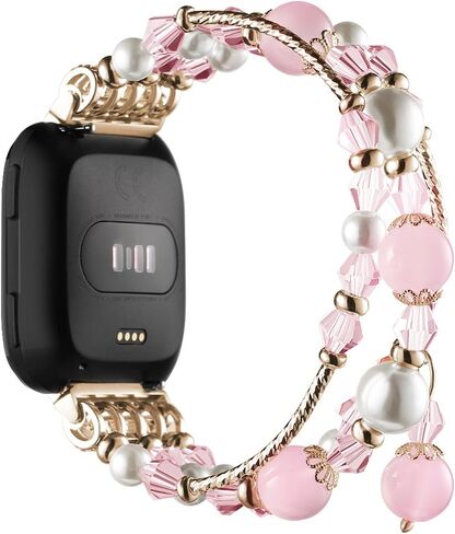 Simpeak Fashion Band متوافق مع Fitbit Versa/Versa 2 / Versa Lite/Versa SE الذكية، سوار مجوهرات مرن مطرز باللؤلؤ بديل لـ Fitbit Versa، النساء والفتيات، وردي in Kuwait