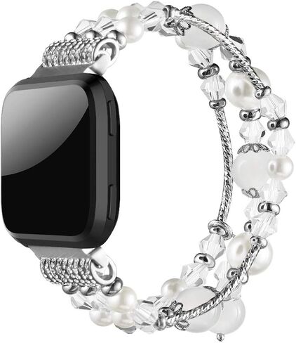 Simpeak Fashion Band متوافق مع Fitbit Versa/Versa 2 / Versa Lite/Versa SE الذكية، سوار مجوهرات مرن مطرز باللؤلؤ بديل لـ Fitbit Versa، النساء والفتيات، وردي in Kuwait