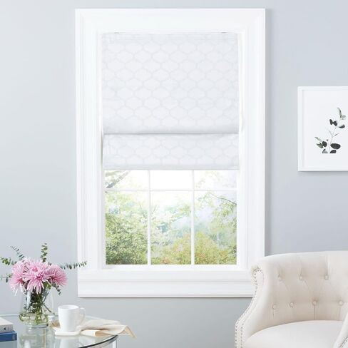 Montague Trellis Total Blackout Roman Shade, 34"x64", White in Saudi Arabia