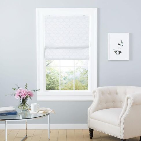 Montague Trellis Total Blackout Roman Shade, 34"x64", White in Saudi Arabia