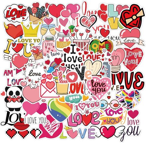 ملصق على شكل قلب، مجموعة ملصقات I Love You لمحبي الأصدقاء، 50 قطعة من ملصقات الفينيل المقاومة للماء لعيد الحب لزجاجات المياه والكمبيوتر المحمول، وشارات صناديق الهدايا، ومستلزمات الحفلات (الحب) in Kuwait
