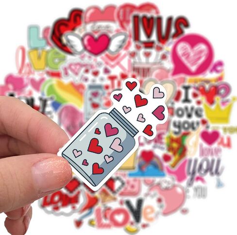 ملصق على شكل قلب، مجموعة ملصقات I Love You لمحبي الأصدقاء، 50 قطعة من ملصقات الفينيل المقاومة للماء لعيد الحب لزجاجات المياه والكمبيوتر المحمول، وشارات صناديق الهدايا، ومستلزمات الحفلات (الحب) in Kuwait
