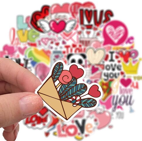 ملصق على شكل قلب، مجموعة ملصقات I Love You لمحبي الأصدقاء، 50 قطعة من ملصقات الفينيل المقاومة للماء لعيد الحب لزجاجات المياه والكمبيوتر المحمول، وشارات صناديق الهدايا، ومستلزمات الحفلات (الحب) in Kuwait