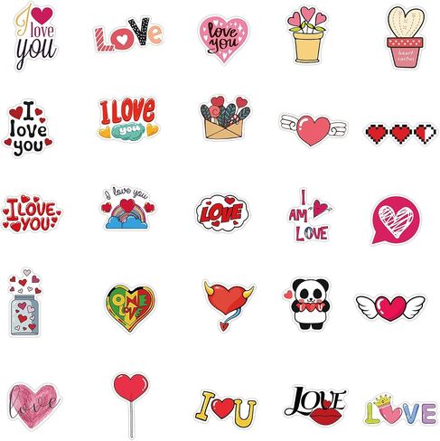 ملصق على شكل قلب، مجموعة ملصقات I Love You لمحبي الأصدقاء، 50 قطعة من ملصقات الفينيل المقاومة للماء لعيد الحب لزجاجات المياه والكمبيوتر المحمول، وشارات صناديق الهدايا، ومستلزمات الحفلات (الحب) in Kuwait