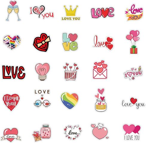 ملصق على شكل قلب، مجموعة ملصقات I Love You لمحبي الأصدقاء، 50 قطعة من ملصقات الفينيل المقاومة للماء لعيد الحب لزجاجات المياه والكمبيوتر المحمول، وشارات صناديق الهدايا، ومستلزمات الحفلات (الحب) in Kuwait