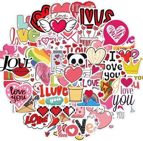 ملصق على شكل قلب، مجموعة ملصقات I Love You لمحبي الأصدقاء، 50 قطعة من ملصقات الفينيل المقاومة للماء لعيد الحب لزجاجات المياه والكمبيوتر المحمول، وشارات صناديق الهدايا، ومستلزمات الحفلات (الحب) in Kuwait