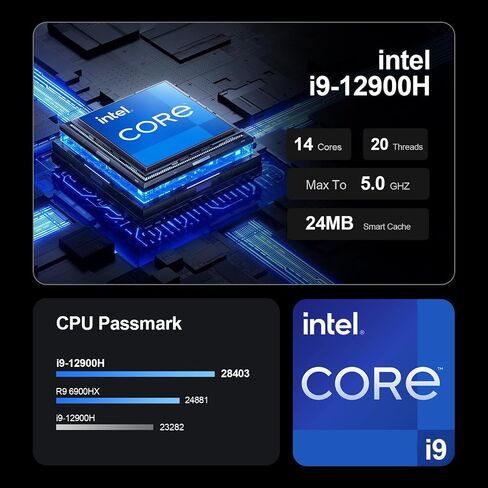 Mini PC - Mini Computer PC 12th Gen Intel i9-12900H 14Cores 20Threads(up to 5.0GHz) 32GB DDR4 1TB PCIE 4.0 SSD with Dual HDMI Support Thunderbolt 4 WIFI6 BT5.0 USB3.2 Windows 11 Pro in Saudi Arabia