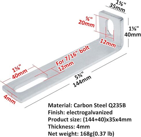 10 Pcs Heavy Duty L Angle Brackets, 5-3/4x1-3/8 in., Slotted Corner Brace, Thickness 4mm, Fit for 7/16" Bolt in Saudi Arabia
