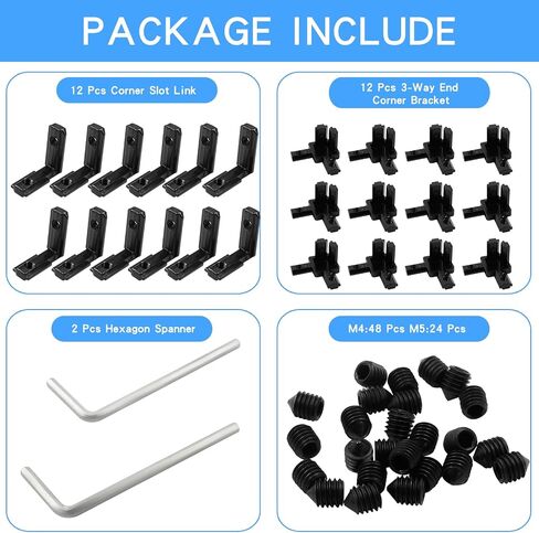 24Pcs 2020 Series T Slot L-Shape Interior Corner Joint Bracket & Aluminum Extrusion Connectors 3-Way End Corner Bracket Connector Set for with Screws and Wrench in Saudi Arabia