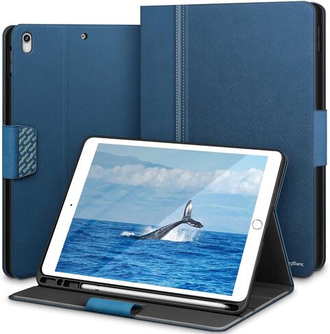حافظة KingBlanc لجهاز iPad Air (الجيل الثالث) 10.5 بوصة 2019 / iPad Pro 10.5 بوصة 2017 مع حامل أقلام Apple، غطاء ذكي من الجلد النباتي، النوم/الاستيقاظ التلقائي، قابل للطي متعدد الزوايا، أزرق in Kuwait