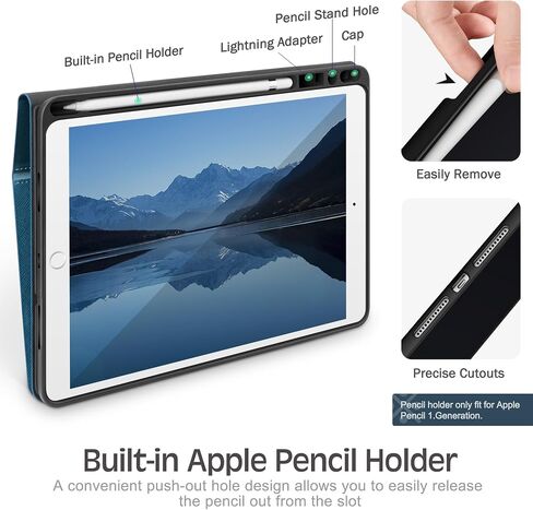 حافظة KingBlanc لجهاز iPad Air (الجيل الثالث) 10.5 بوصة 2019 / iPad Pro 10.5 بوصة 2017 مع حامل أقلام Apple، غطاء ذكي من الجلد النباتي، النوم/الاستيقاظ التلقائي، قابل للطي متعدد الزوايا، أزرق in Kuwait