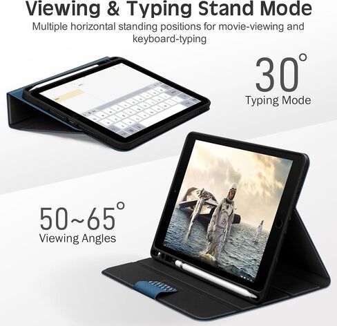 حافظة KingBlanc لجهاز iPad Air (الجيل الثالث) 10.5 بوصة 2019 / iPad Pro 10.5 بوصة 2017 مع حامل أقلام Apple، غطاء ذكي من الجلد النباتي، النوم/الاستيقاظ التلقائي، قابل للطي متعدد الزوايا، أزرق in Kuwait